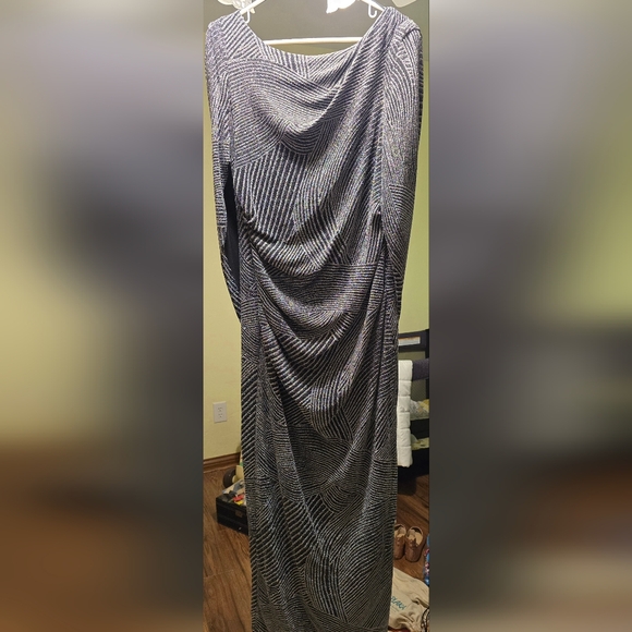 R & M Richards Silver Maxi Slip Dress Ruched Casual - Picture 4 of 5